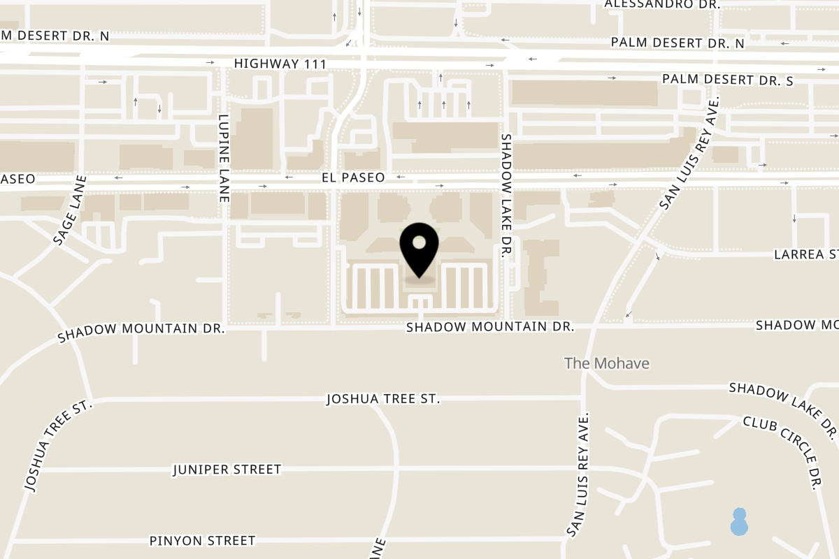 Map showing the location of Sottovoce Cafe on 73575 El Paseo Ste 1320 in Palm Desert